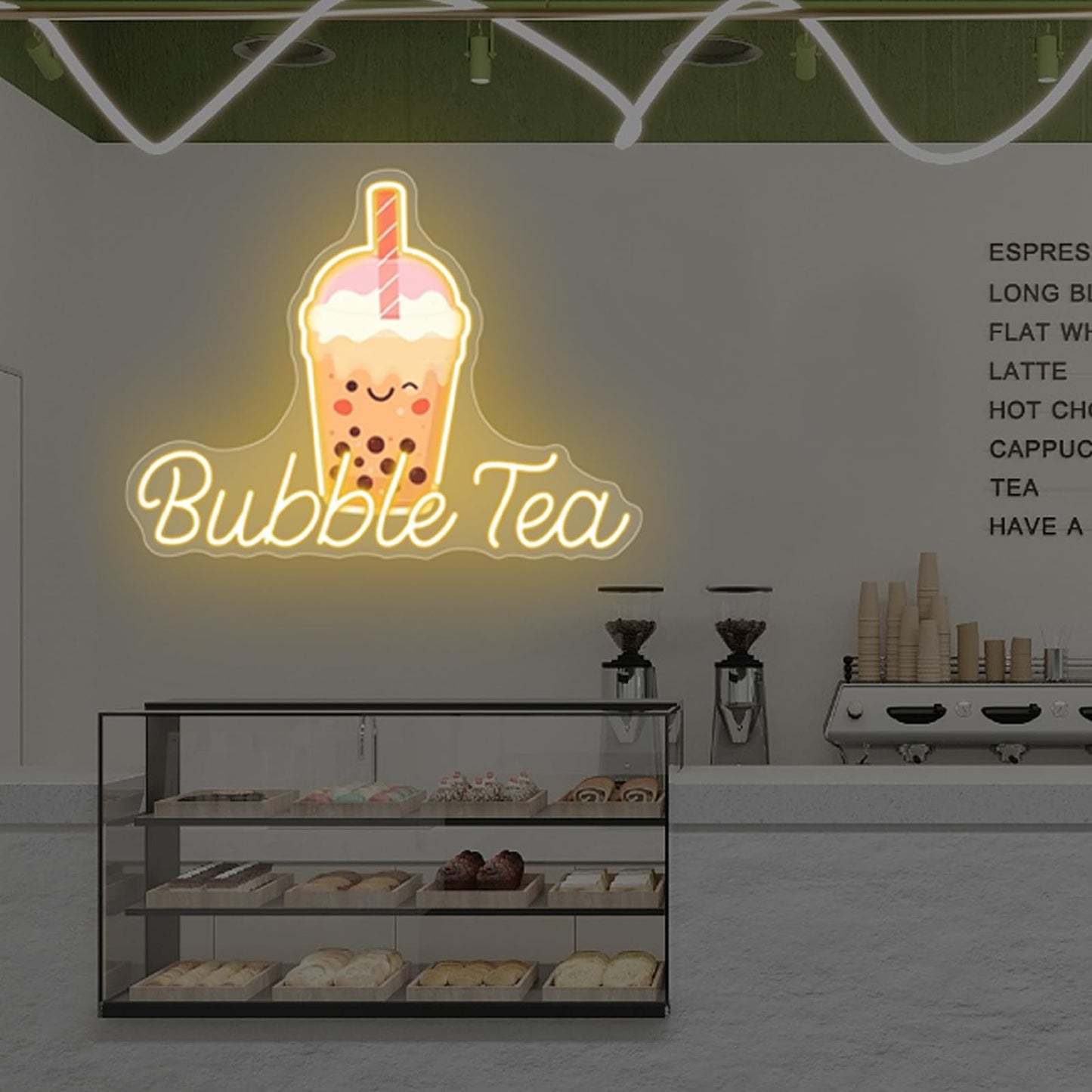 Bubble Tea Neon Sign, Boba Tea Milk Tea LED Neon Light Drinks Coffee Bar Shop Wall Decor Art Personalized Restaurant Welcome, Coffee Dessert Shop Bubble Boba Tea Party Office Bedroom,Warm white