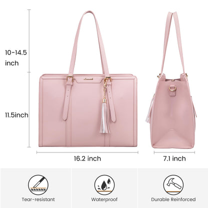 LOVEVOOK Laptop Bag for Women - 15.6 inch Lightweight PU Laptop Tote, Large Capacity Computer Bag with Clutch Purse for Business, Work, Office, Travel, Pink