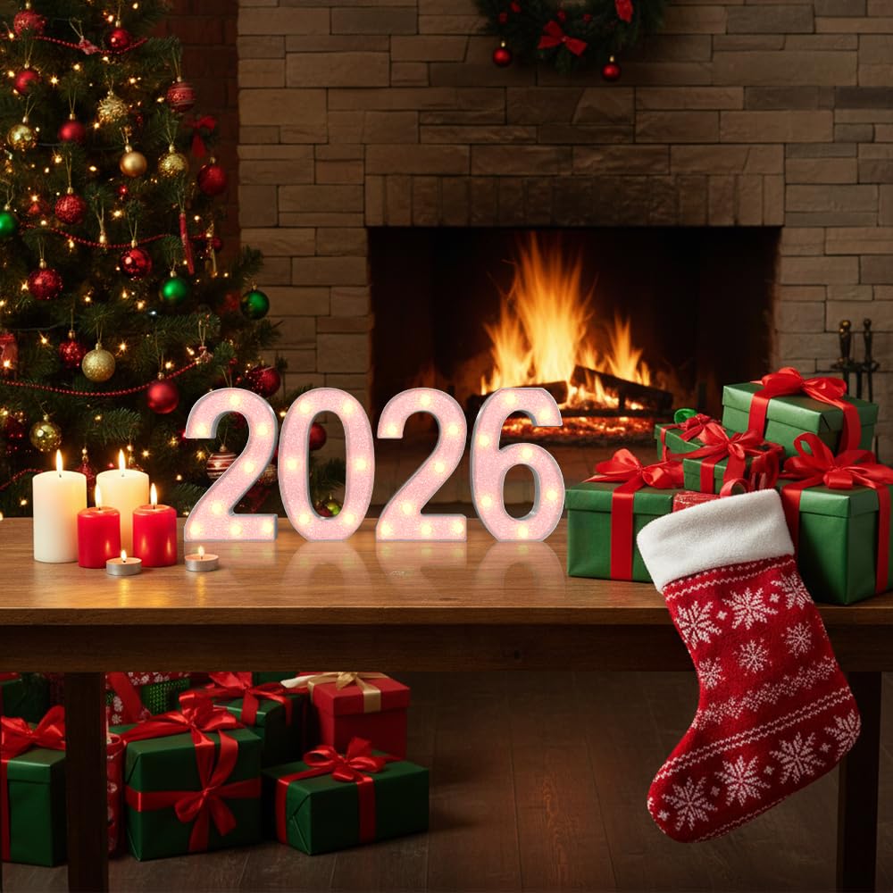 Pink 2026 LED Marquee Numbers, LED Marquee Letter Lights New Year Decor, Grad 2026 Sign Light up Letters for Graduation Decorations, Class of 2026 Light Up Numbers for Home College Graduation Party