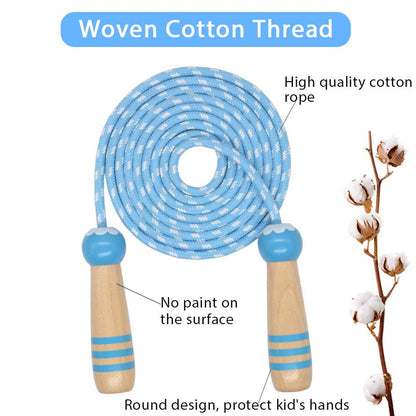 Jump Rope Kids, 7ft Adjustable Cotton Skipping Rope with Wooden Handle for Boys and Girls Fitness Outdoor Exercise