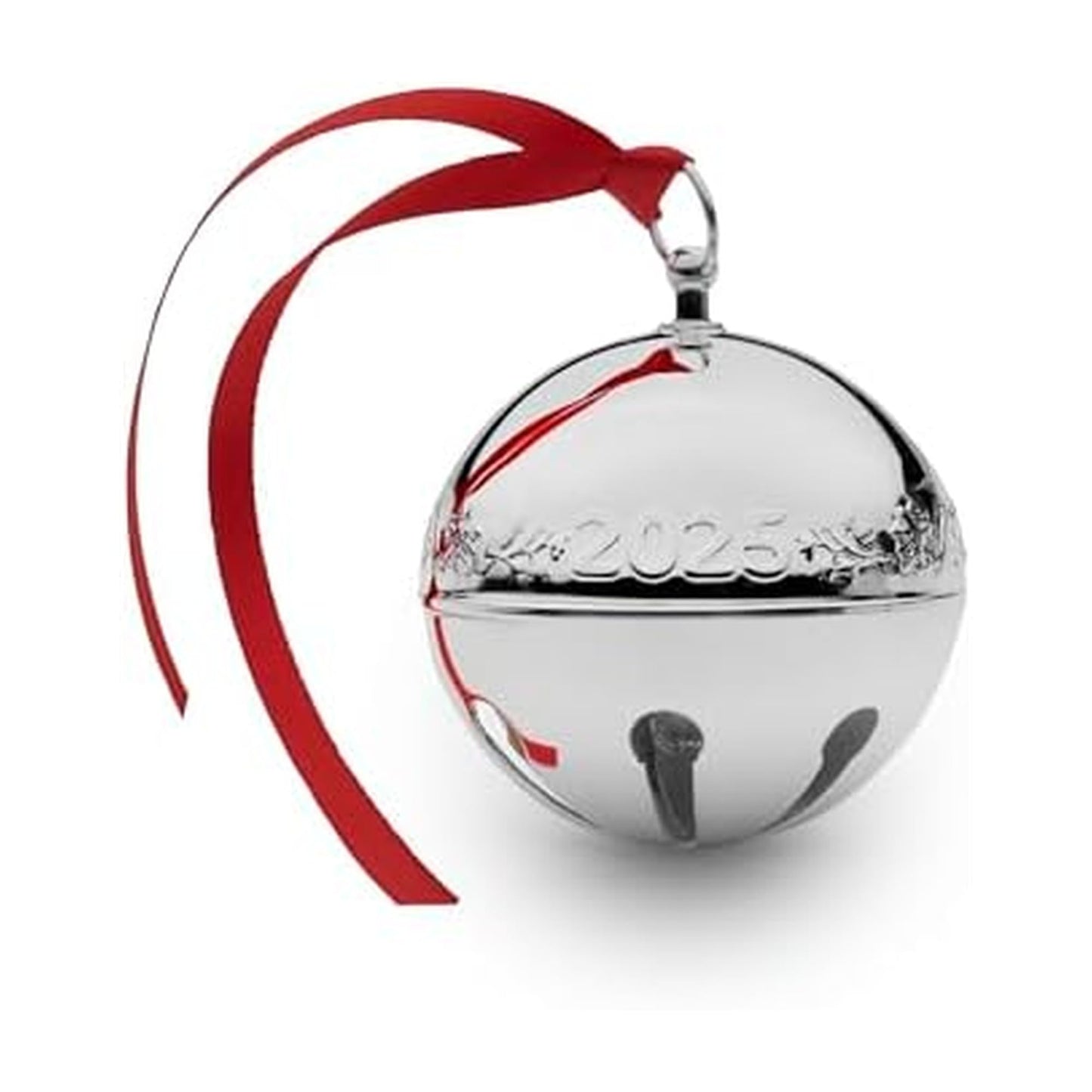 Wallace 2025 Silver-Plated Sleigh Bell Ornament 55th Edition - Cardinals and Poinsettias Holiday Collectible - Handcrafted Annual Christmas Bell with Gift Box