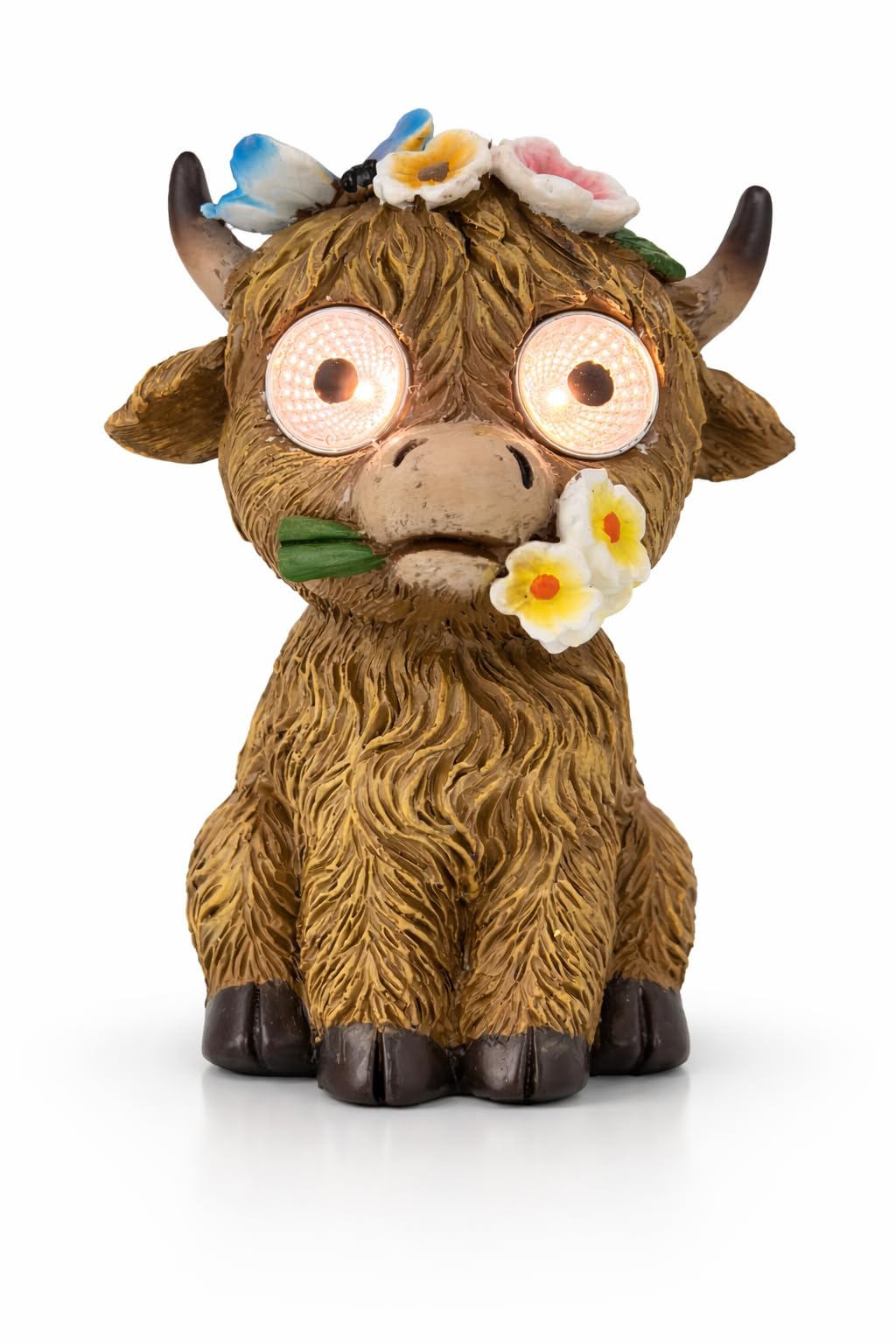 iStatue Solar Highland Cow Garden Statue with LED Light – Cute Resin Cow Figurine Outdoor Yard Decor, Waterproof Lawn Ornament, Gift for Women Mom Garden Lovers (1-Pack)