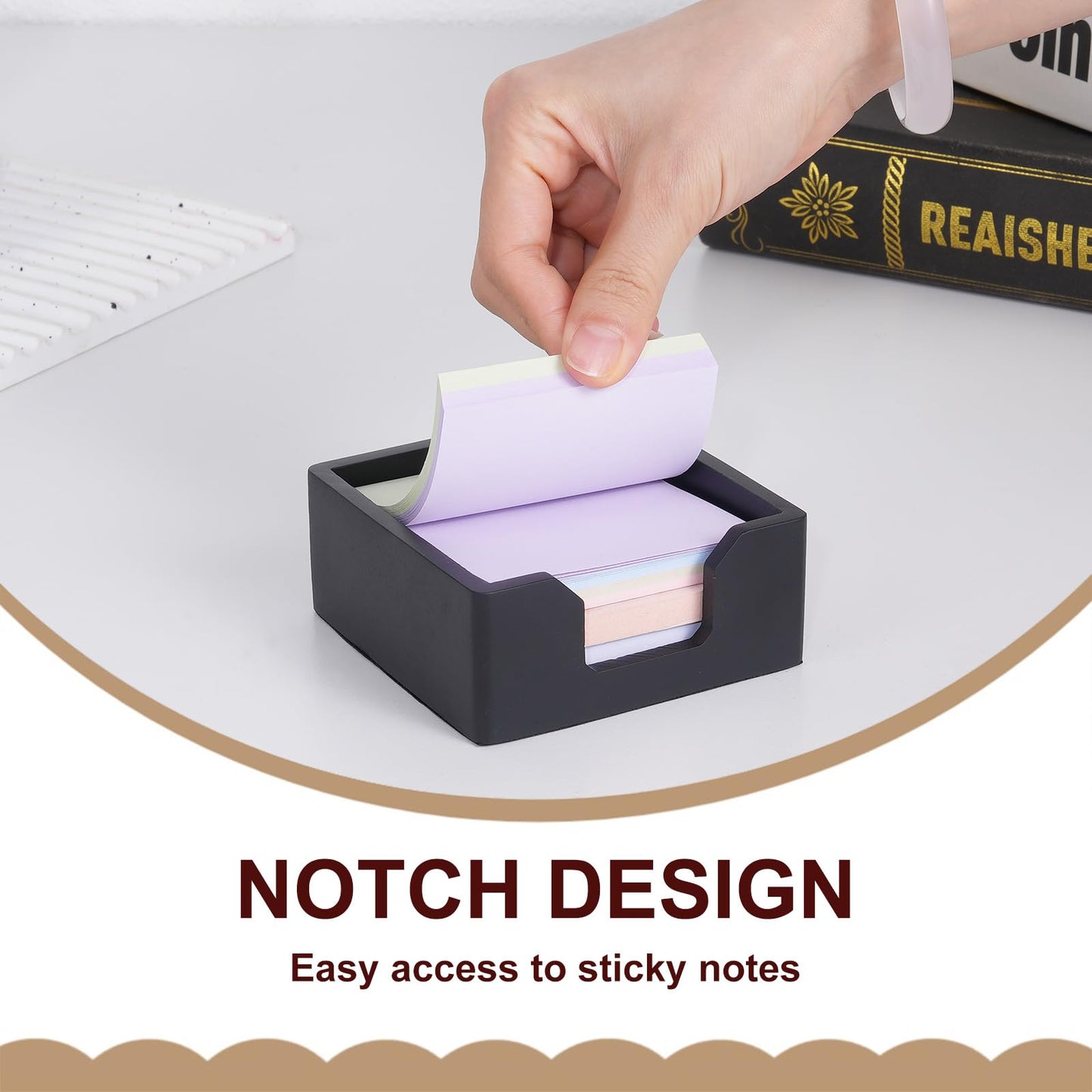BAOHD Concrete Sticky Note Holder for 3x3 Inch Post Note - Cement Self-Stick Note Memo Pad Holder, Post Notepad Dispenser Organizer, Modern Desk Accessory for Office & Home, Black