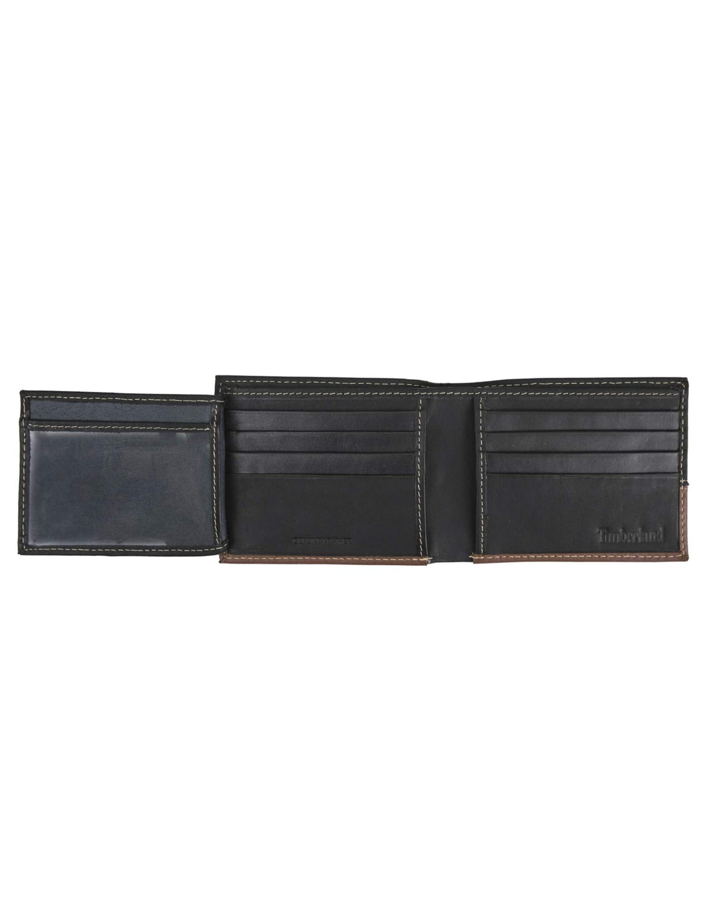 Timberland Men's Leather Passcase Bifold Wallet Hybrid, Black/Cognac, One Size