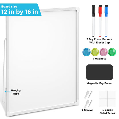 MaxGear Double-Sided Dry Erase Board for Wall, 16"x12" Hanging Whiteboard, Small Dry Erase White Board with 3 Markers&4 Magnets, Portable Whiteboard for Students - Planning, Drawing, Memo, to Do List