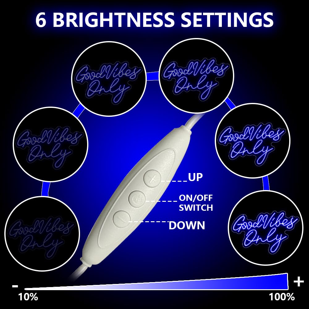 Good Vibes Only Neon Signs,Adjustable Brightness Blue Good Vibes Only LED Signs for Wall Decor, Cool Neon Lights Letters Light up Signs for Bedroom,Bar,Party, Salon Birthday,Christmas Gifts