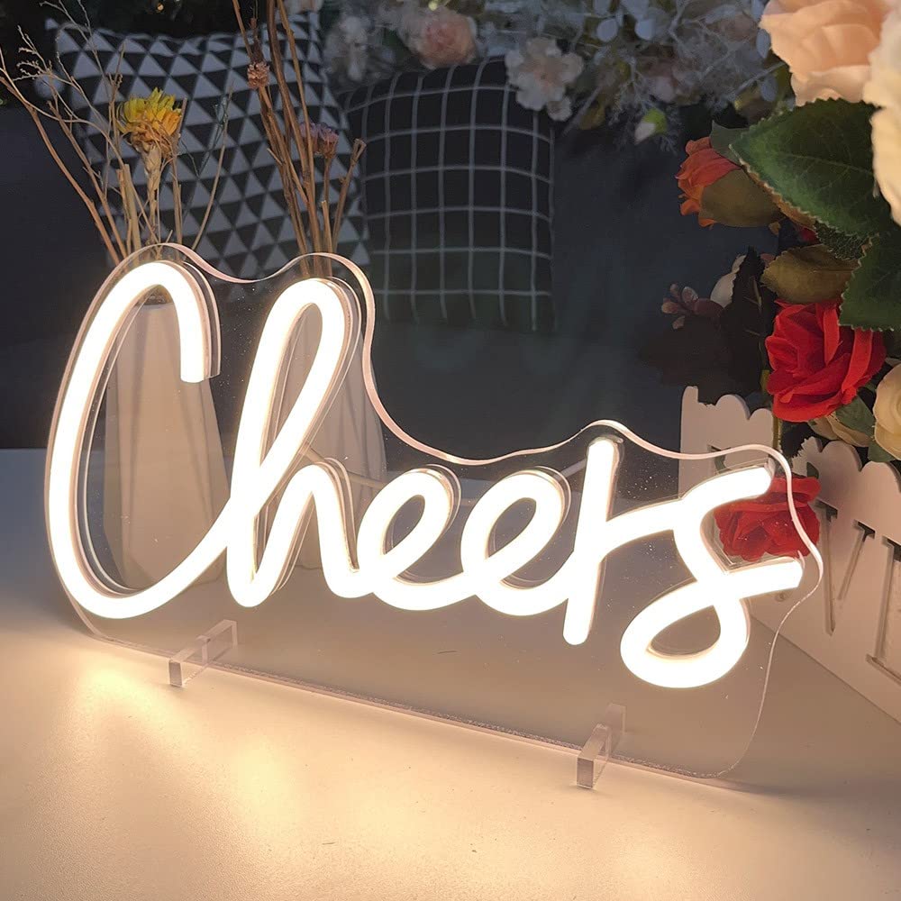 Cheers Table Number Neon Sign Desk Lamp Night Light Wedding Letter LED Neon Sign Wedding Table Decorations Neon Light Bedroom Home Room Decor Christmas Party Warm White USB 30×16.3 CM