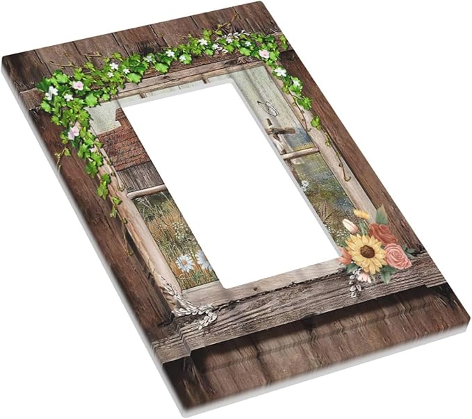 Farm Barn Farmhouse Rustic Country Flower Single Rocker/Decora Light Switch Plate Decorative 1 Gang Outlet Cover Faceplate GFCI Electrical Receptacle Wallplate Dimmer for Bathroom Home Decor