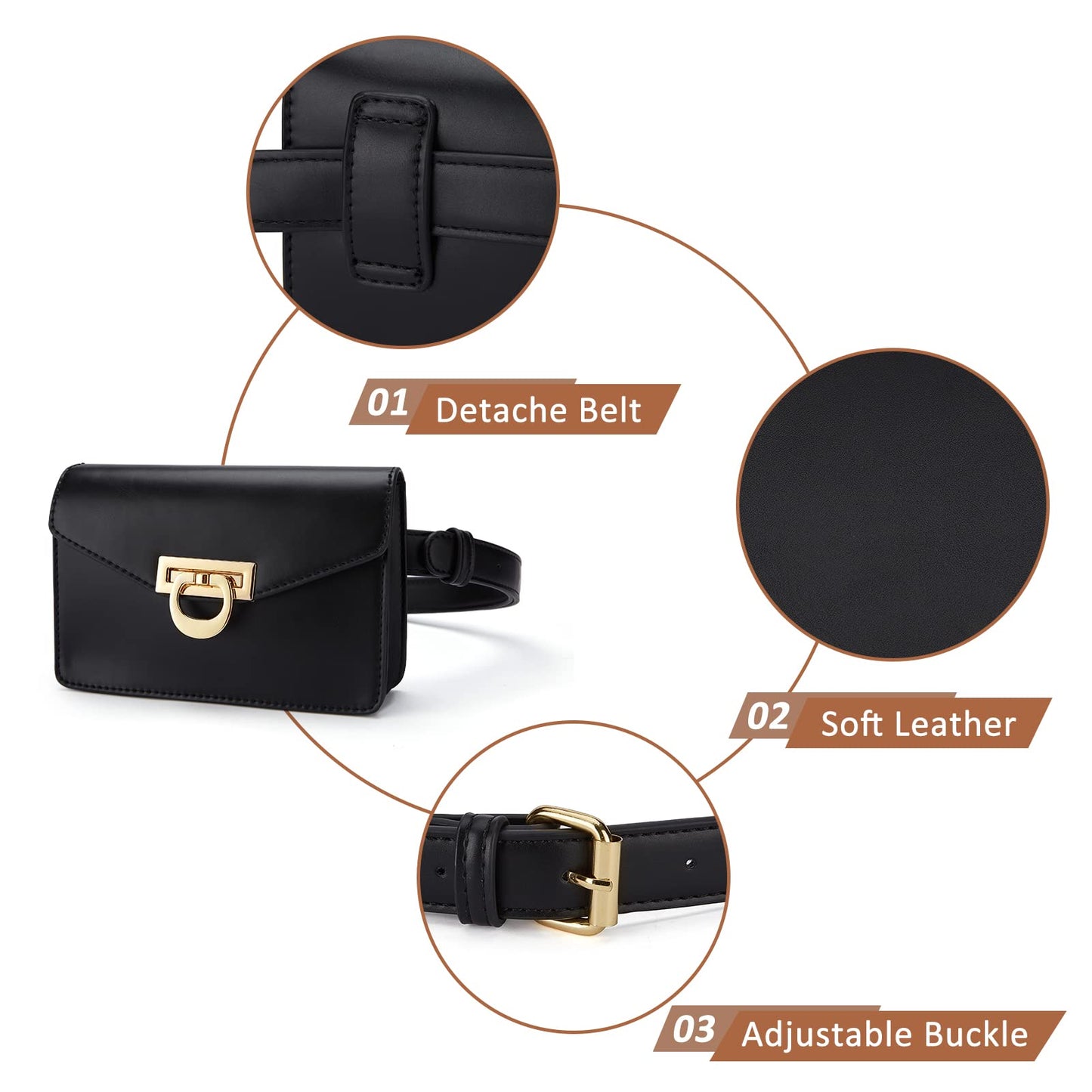ECOSUSI Fanny Pack for Women PU Leather Belt Bag Waist Bag Fashion Waist Pack Pouch Small Purse for Party, Travel, Hiking