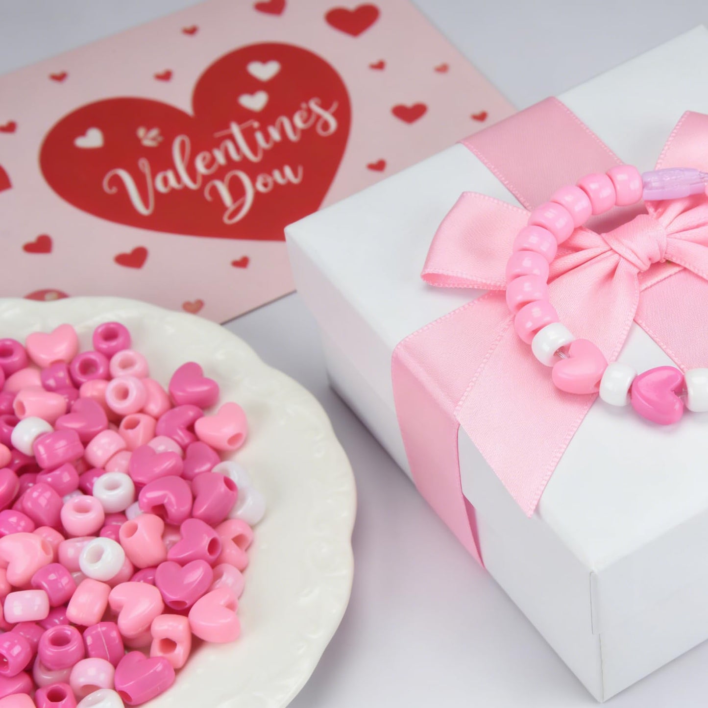 1200pcs Valentine Beads Assortment - Pink Red Pony Bead and Heart Beads for Jewelry Making, DIY Crafts, Valentine's Party Decorations,Necklace, Bracelets, Earrings, Hair Bead (Valentine Pink 1200PCS)