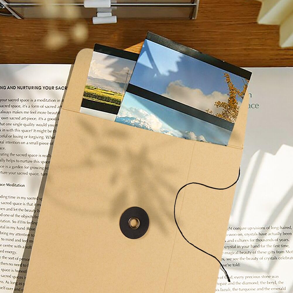 10 Pcs Kraft Paper String Envelope File Folder A5 Size Vertical Document Bill Cards Storage Organizer File Bag with Button String Tie Closure Bag File Folder Project Pockets for School Office