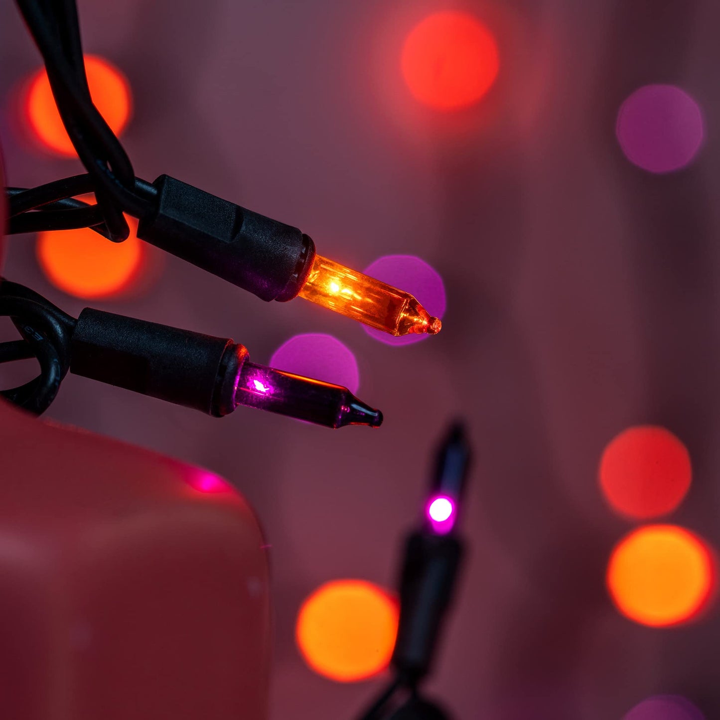 YULETIME 200 Orange Purple Halloween Lights, 2-Set 21 ft 100 ct Black Wire