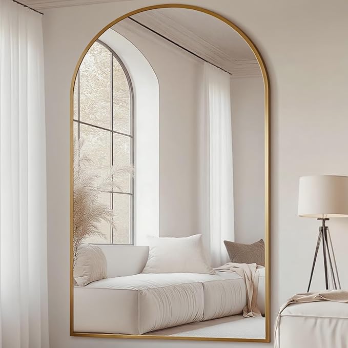 Full Length Mirror, Oversized 81"x41" Arched-Top Floor Mirror, Free Standing Mirrors, Modern Full Body Mirrors with Aluminum Alloy Frame for Bedroom,Living Room, Gold