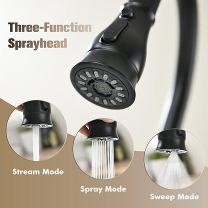 APPASO 3 Hole Kitchen Faucet with Pull Down Sprayer, Kitchen Faucets with Soap Dispenser, 3 Pieces Kitchen Sink Faucet with Separate Handle, Matte Black Kitchen Faucet 3 Hole, 218MB