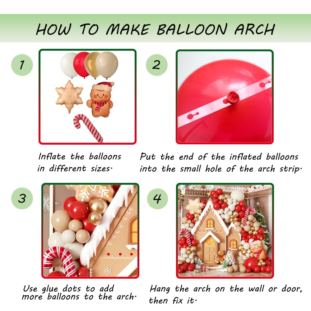 135Pcs Christmas Balloon Garland Arch Kit, Red White Metallic Gold Latex Balloons with Gingerbread Candy Cane Snowflake Foil Balloons for Christmas New Year Winter Holiday Birthday Party Decorations