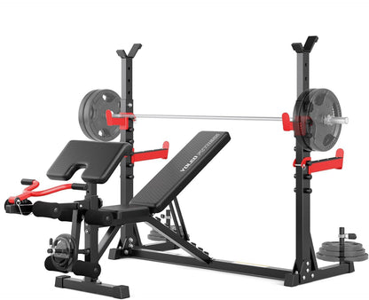 Yoleo Weight Bench with Rack - Bench Press Set, Leg Extension, Preacher Curl & Flat/Incline/Decline Full Body Workout Bench, Adjustable Olympic Weight Benches for Home Gym(47.44IN WIDE GRIP) (47.44“ Wide Grip)
