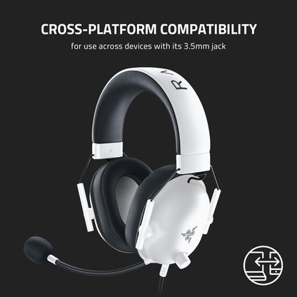 Razer BlackShark V2 X Gaming Headset: 7.1 Surround Sound - 50mm Drivers - Memory Foam Cushion - for PC, Mac, PS4, PS5, Switch - 3.5mm Audio Jack - White