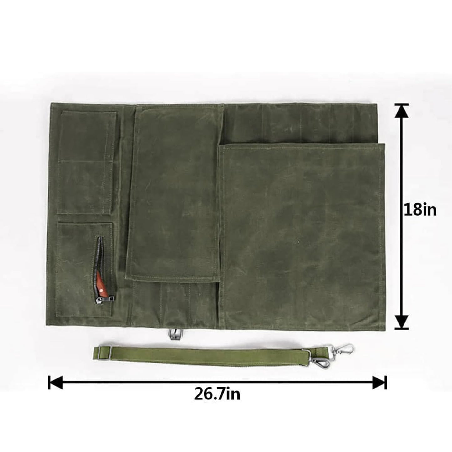 Large Chef’s Knife Roll Bag,Heavy Duty Waxed Canvas Knife Carrier,11 Pockets Kitchen Cooking Tools Storage Case, Easily Carried By Shoulder Strap ForProfessional Chefs,Culinary School Students