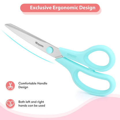 Scissors, iBayam 8" All Purpose Scissors Bulk 3-Pack, Ultra Sharp 2.5mm Thick Blade Shears Comfort-Grip for Aesthetic Fun Cute School Office Teacher Desk Crafts and Art Supplies Accessories Essential