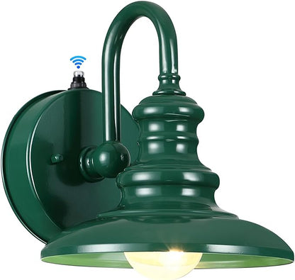 LONEDRUID Dusk to Dawn Sensor Outdoor Gooseneck Barn Light Fixtures Green Exterior Wall Sconce Lighting Rustic Outside Porch Lantern Farmhouse Wall Mount Lamp for House Garage Patio