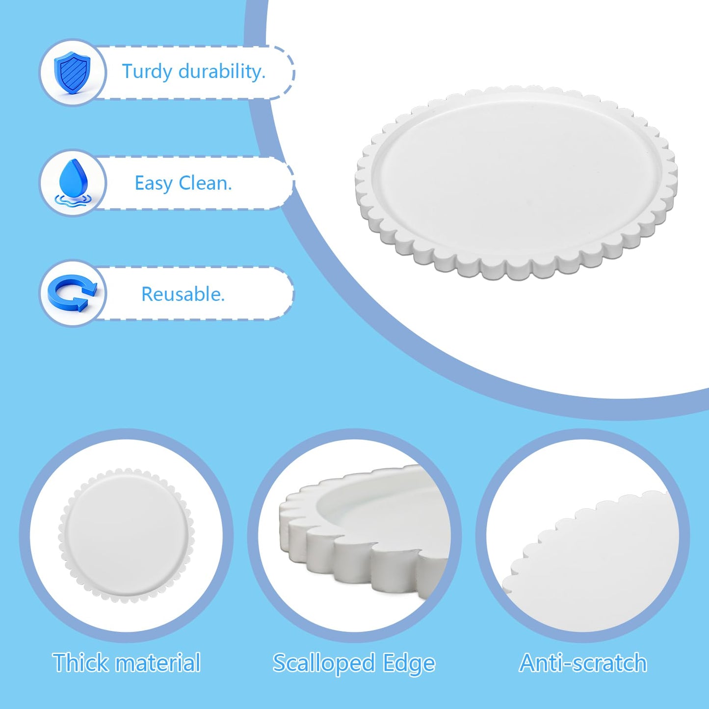 SEIUGDEF 11.8 Inch Round Tray with Scalloped Edge, Decorative White Wood Tray for Coffee Table, Kitchen, Dining Room, Living Room Home Decor, Organization and Serving