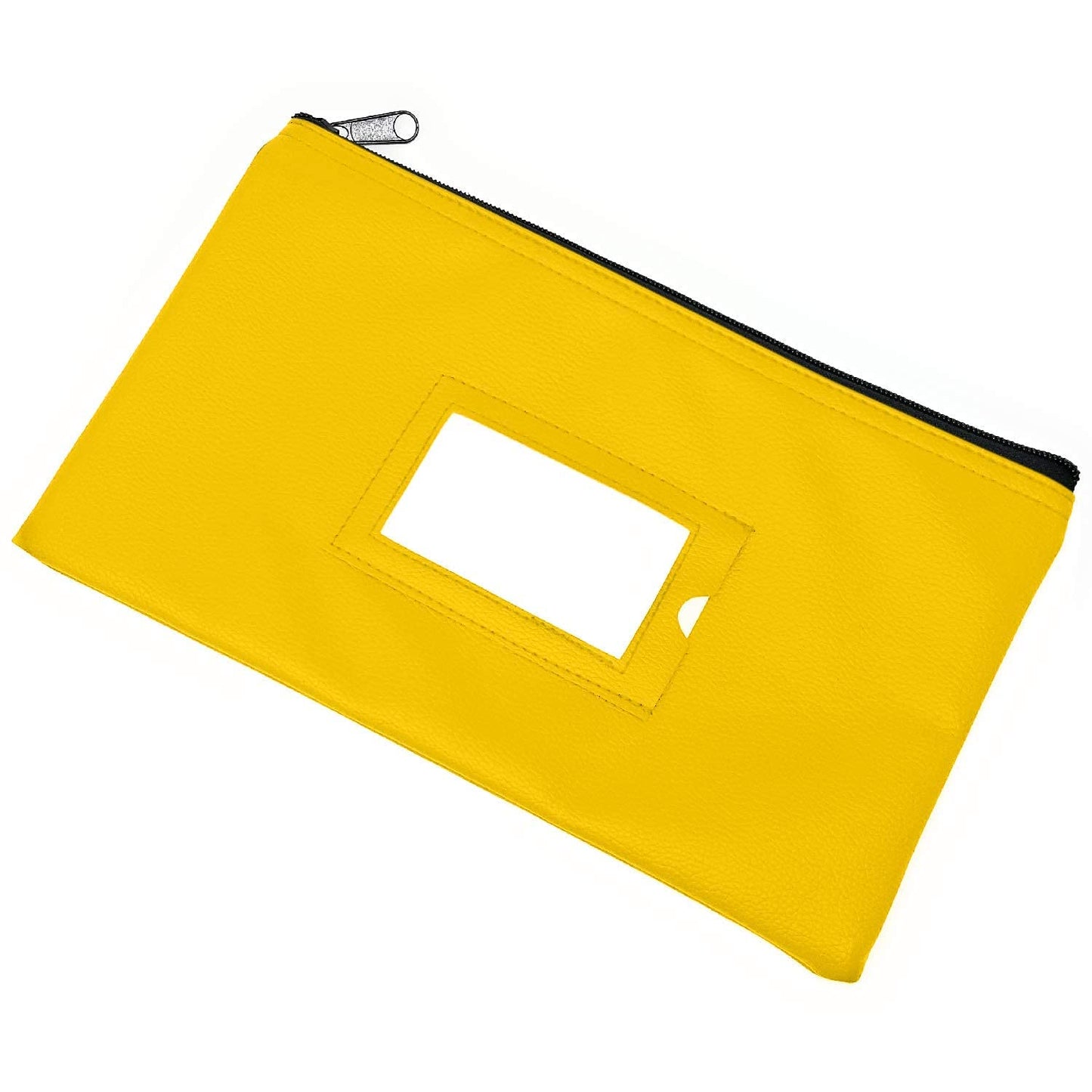 Money Bank Deposit Bag with Zipper | 11x6 inch | Yellow | Durable Leatherette Money Cash Coin Check Wallet Pouch for Men & Women with Framed ID Window and Blank Card | by GIDABRAND (7)