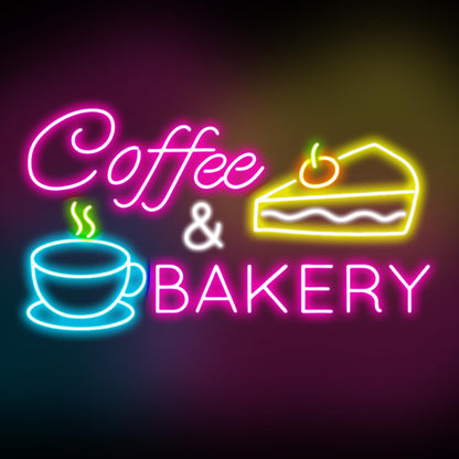 Coffee & Bakery Neon Sign, Open Cake Bakery And Coffee Shop Neon Light,Cake Bakery Wall Decor for family party birthday, kitchen coffee bar dhop restaurant hotel decoration weddings & retail decor
