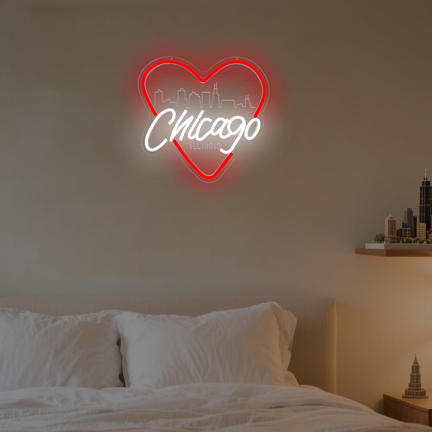 Chicago Neon Sign for Wall Decor Chicago Neon Light for Women Gift Dimmable LED City Light Up Sign for Christmas Birthday Gifts