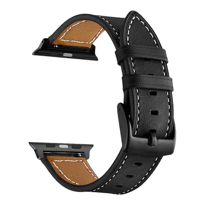 LDFAS Compatible for Apple Watch Series 10 Band 46mm, (Large) Leather Watch Strap with Black Buckle Compatible for Apple Watch Ultra 2 49mm, Apple Watch 9/8/7 45mm Bands,Brown+Black (2 Pack) M/L