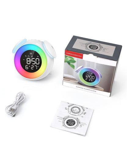 Homiyteck Kids Alarm Clock, Toddler Sleep Training Clock, OK to Wake Alarm Clock with 9 Colors Night Light, 7 Soothing Sounds, Dual Alarms, Birthday Gift for Boy Girls Children