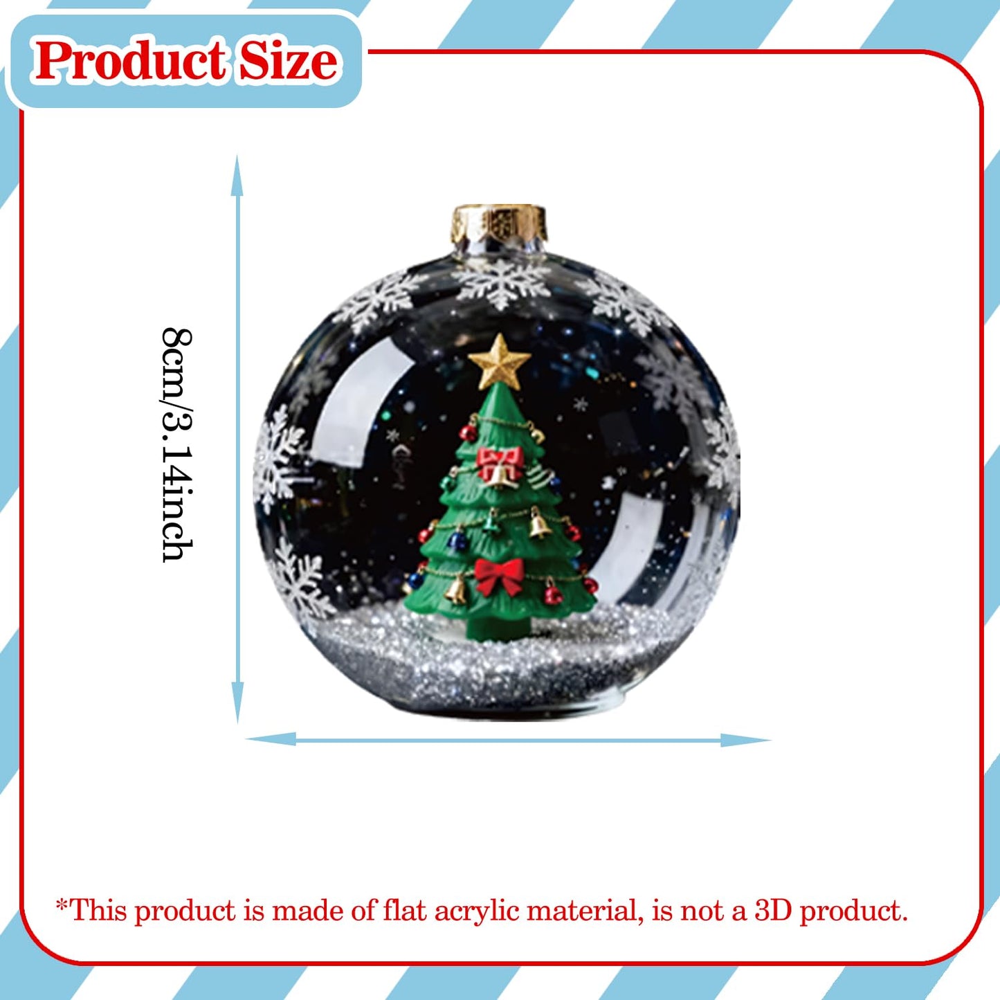 Christmas Tree Ornament Decoration,8Pcs Christmas Tree Acrylic Pendant, Cute Ball Xmas Tree Accessories Christmas Pendants Hanging, Fun Bell Reindeer Cow Xmas Tree Christmas Ornaments