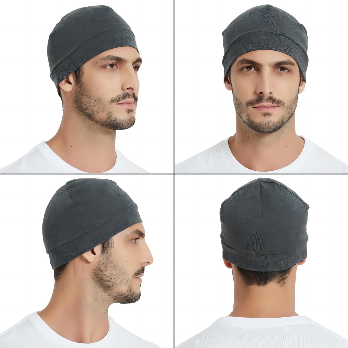 100% Cotton Skull Caps Beanie Sleeping Hats for Men Women 4-Pack Multi