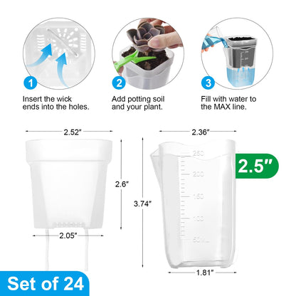 ZPAIO 24 Pack 2.5" Small Self Watering Pots for Indoor Plants, Clear Plant Pots with Drainage & Water Level, Semi Hydroponic Pots for Propagation, African Violet, Cutting and Succulents