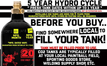 Maddog 20 Oz Refillable Aluminum CO2 Paintball Tank | Lightweight & Durable Design