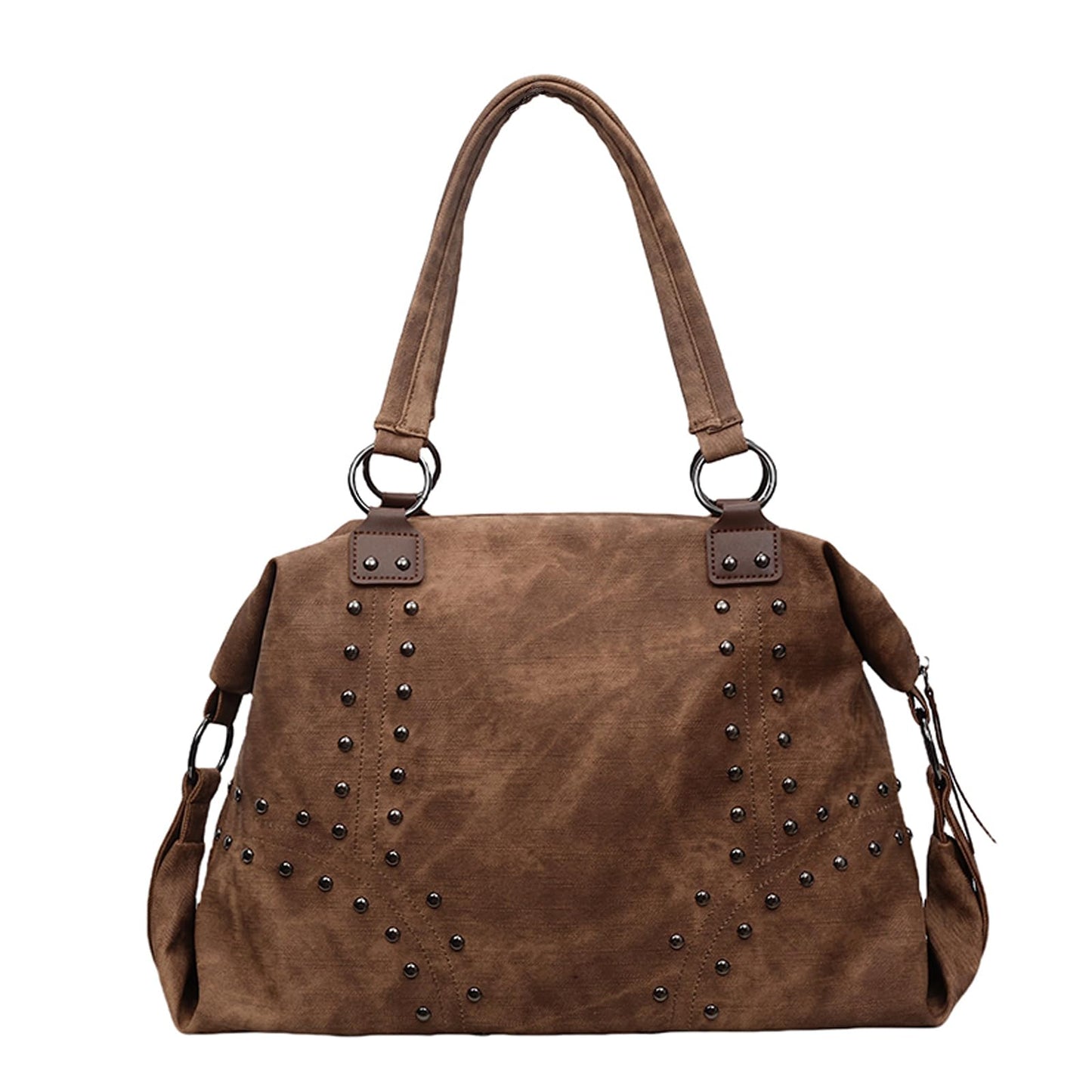 OWGSEE Studded Purse Trendy Faux Leather Studded Tote Handbag Top-Handle Hobo Bags Y2K Shoulder Bag Punk Purse for Women(Brown)