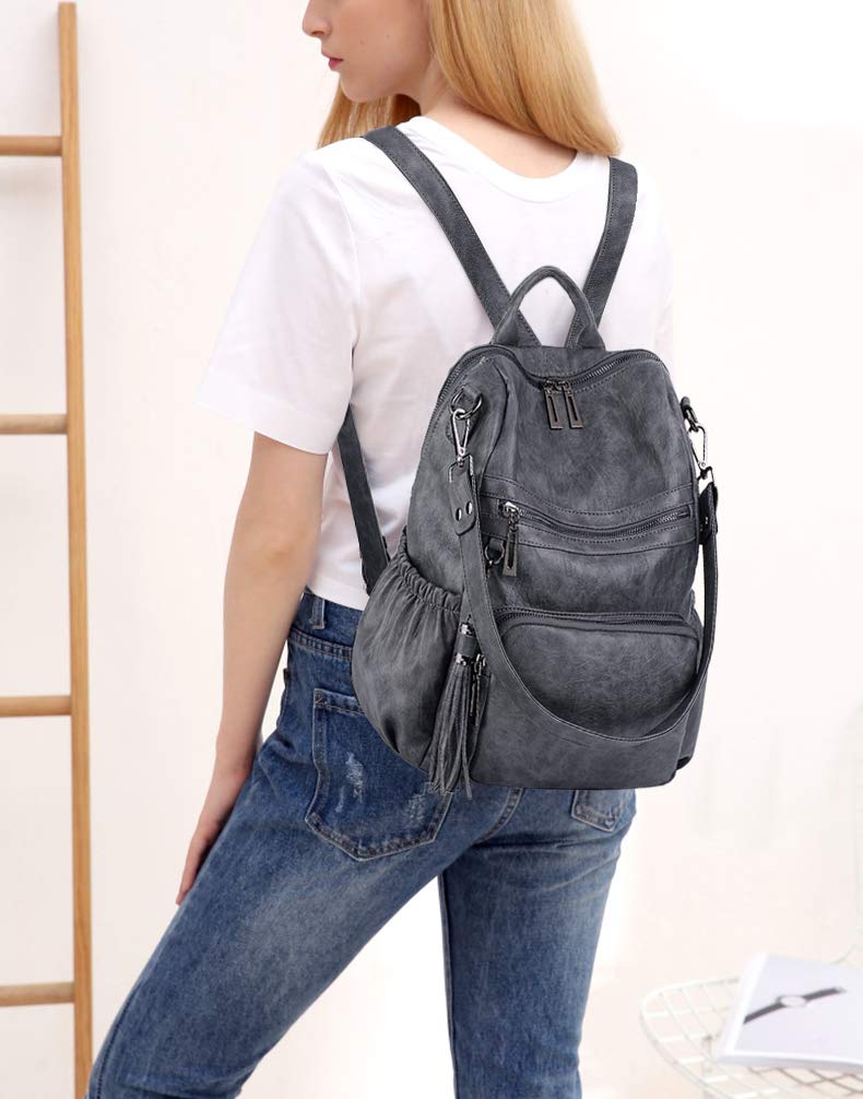 UTO Women Backpack Purse Leather Vegan Ladies Fashion Designer Rucksack Convertible Travel Shoulder Bag with Tassel