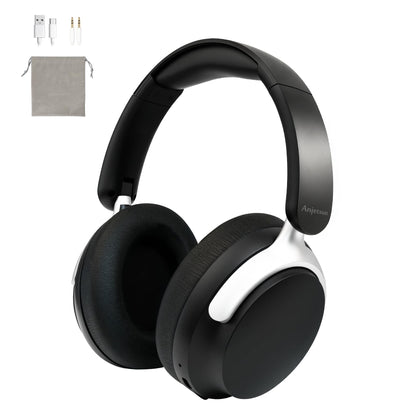 Anjetsun Wireless Headphones Over Ear with ANC, 80H Playtime, Fast Charge, Active Noise Cancelling & Transparency Mode, Comfortable Wireless Headphones for Work & Travel, Foldable Design Black