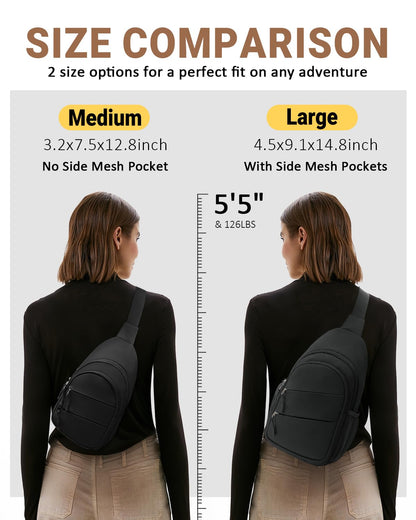Tuwubi Crossbody Bags for Women, Sling Bag for Men, Small Hiking Backpack Anti Theft Lightweight for Outdoors Travel (M, Black)
