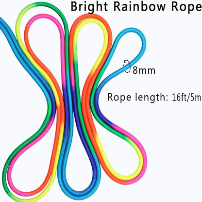 16 FT Long Jump Rope for Kids, 1 Pack Double Dutch Skipping Rope with Wooden Handle, Multiplayer Rainbow Jumping Rope for Outdoor Fun, School Sport, Party Game