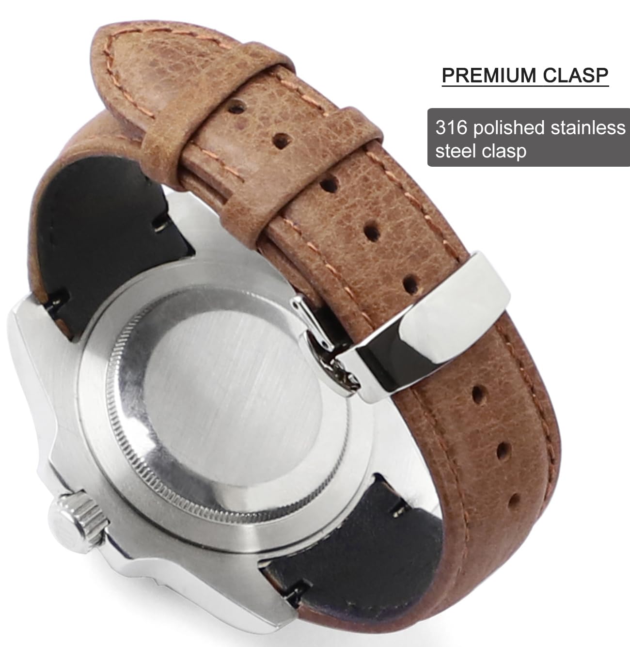 Sight Focus 20mm Curved End Retro Leather Watch Band for Rolex Submariner 40mm,Daytona,GMT-Master 40mm,Yacht-Master,Explorer I Leather Watch Strap Replacement Rolex Datejust Bracelet Men Women Brown