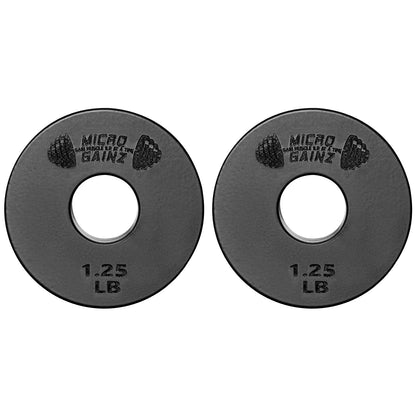Micro Gainz Standard 1-Inch Center Hole Weight Plates, Set of 2 Black Fractional Plates Choose Set (.25LB-1.25LB), Designed for Standard 1-inch Barbells & Dumbbells, Made In USA (1.25 lb)