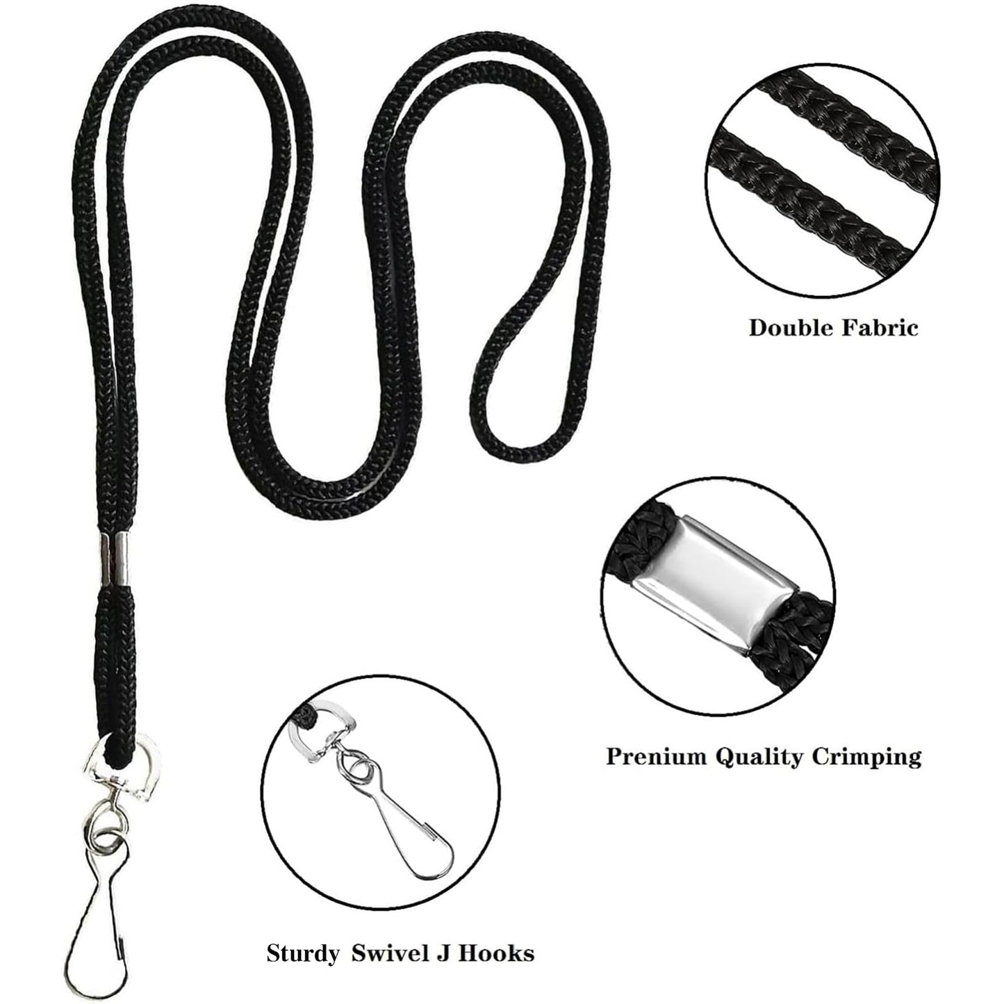 KAKAMINA 120 Pack Badge Lanyards, for ID Badges, Black Lanyard Badge Holder Office Business Card Lanyards Key Lanyards Students ID Card with 18" Inch and J Hook(Black)