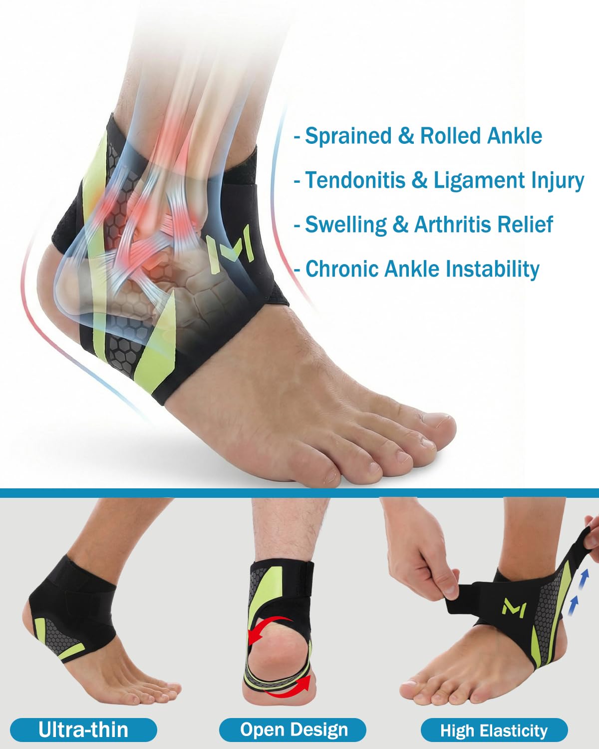 Porston 2-Pack Ankle Brace for Men & Women,Adjustable Lace up Ankles Sock,Basketball Ankle Stabilizer with Straps,Orthopedic Compression Sleeve for Plantar Fasciitis Relief,Tendonitis,Sprained (Gray)