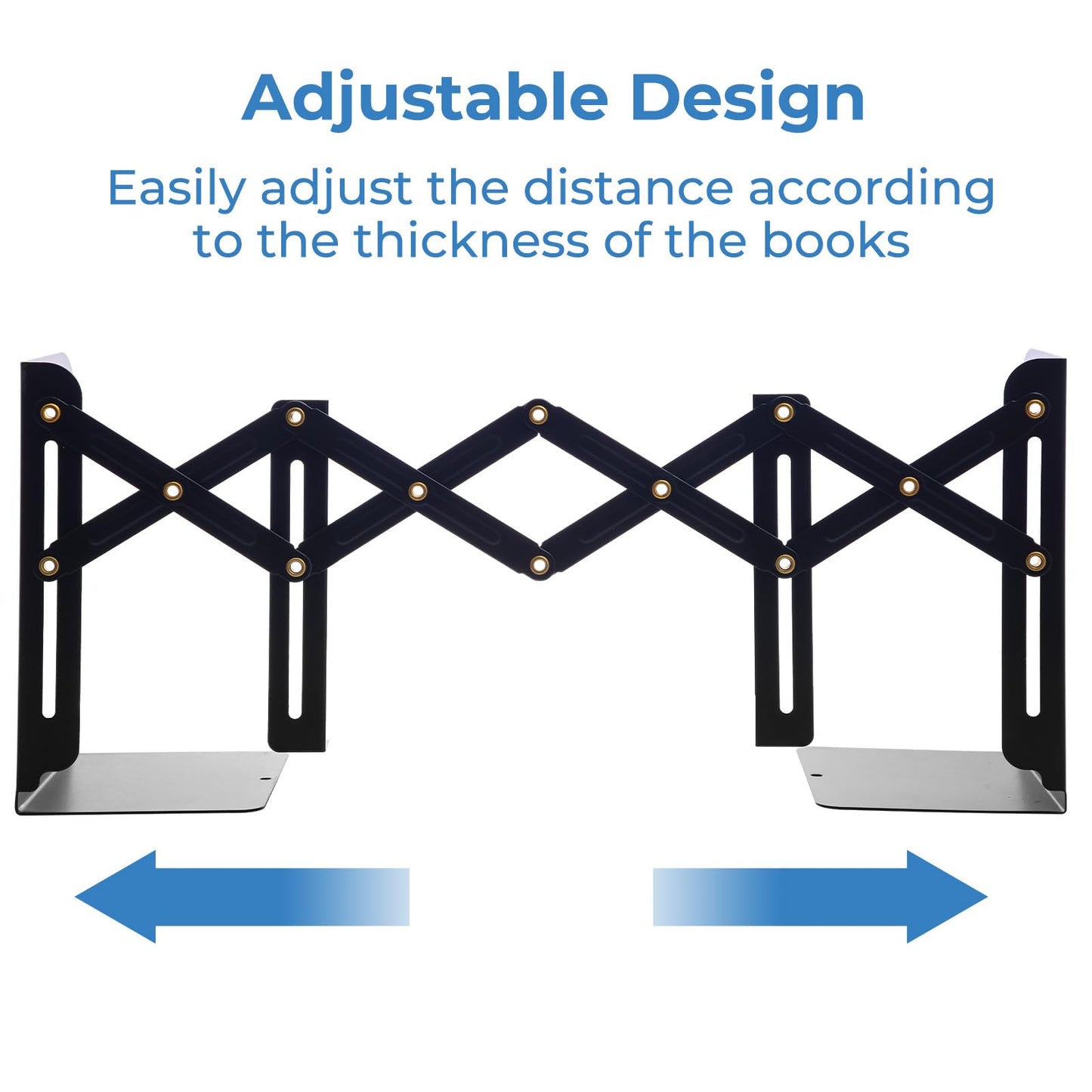 M&G Adjustable Bookends Book Ends for Shelves, Metal Bookend for Heavy Books, Desk Magazine File Organizer Holder Extends up to 20in, Book Stopper for Home, Office, Classroom (Black)