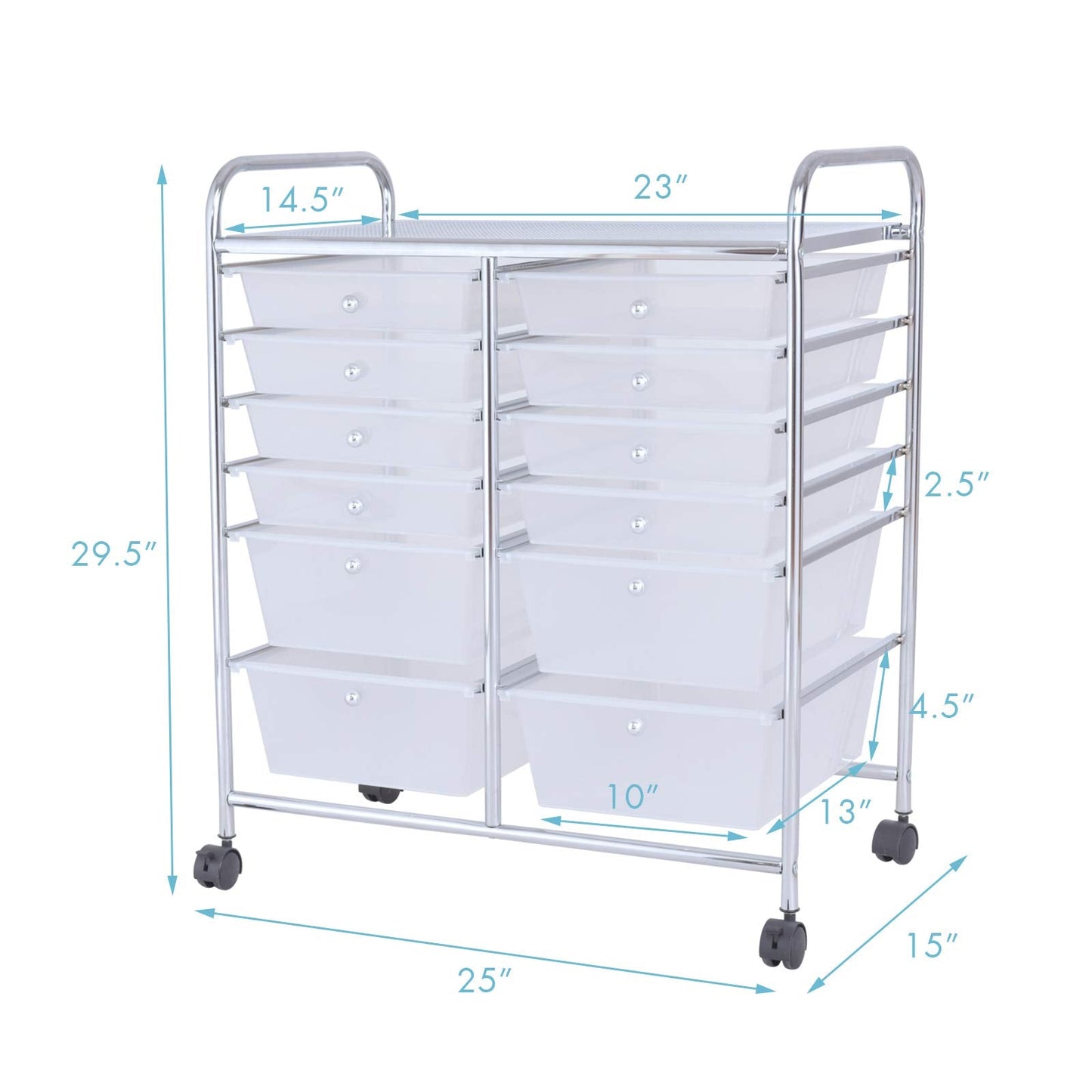 Moccha 12-Drawer Rolling Storage Cart - Under Desk Storage Drawers with wheels for Craft Art Supply Paper Salon, Scrapbook Paper Tools, Mobile Utility Cart for Classroom, Clear
