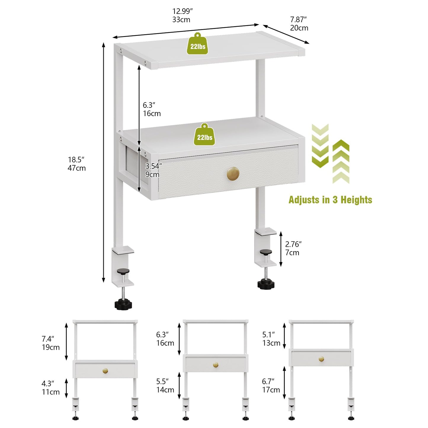 VENNQD Clamp On Desk Shelf, 2-Tier Desktop Organizer, Wood Desktop Supplies Tabletop Book Storage Rack with Adjustable Shelves for Table Working and Gaming Accessories, White