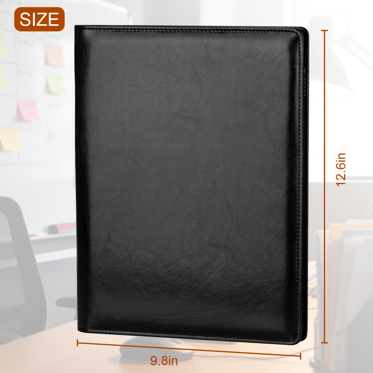 Padfolio Portfolio Binder, Faux Leather Folder, Resume Interview Legal Document Organizer, Letter Sized Writing Pad w/Business Card Holder, A4 Professional Folio for Office Conference (Black)