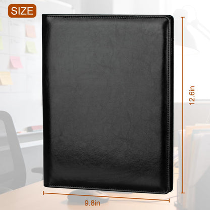 Padfolio Portfolio Binder, Faux Leather Folder, Resume Interview Legal Document Organizer, Letter Sized Writing Pad w/Business Card Holder, A4 Professional Folio for Office Conference (Black)