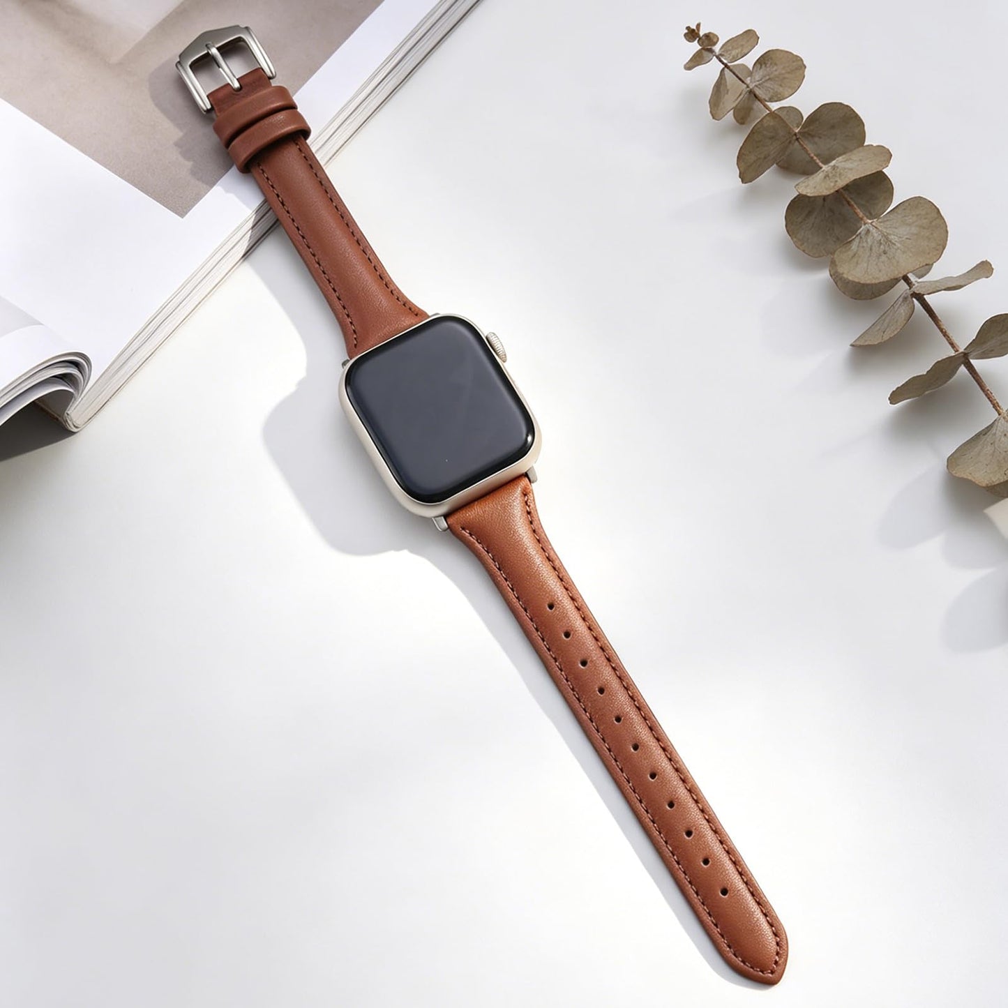 Slim Soft Genuine Leather Bands Compatible with Apple Watch Band 38mm 40mm 41mm 42mm for Women, Dressy Durable Leather Replacement Strap for iWatch SE1/2/3 11 10 9 8 7 6 5 4 3 2 1