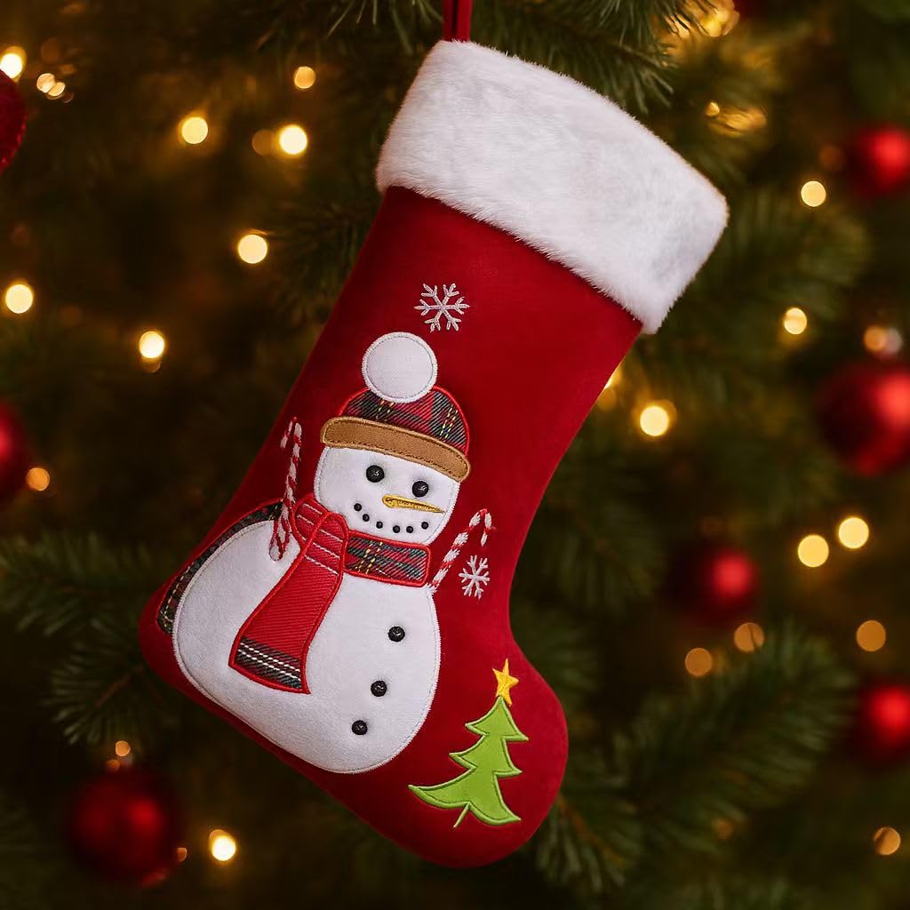 Snowman Christmas Stocking, 20" Velvet Cute 3D Deer Bear Moose Reindeer Xmas Stocking for Children Kids Girls Boys Women Men